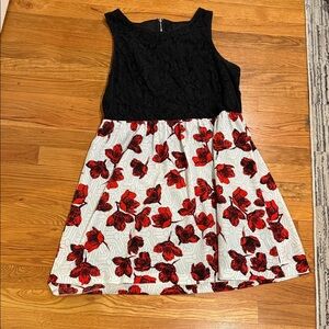 Kensie Black and Red Floral Midi Dress